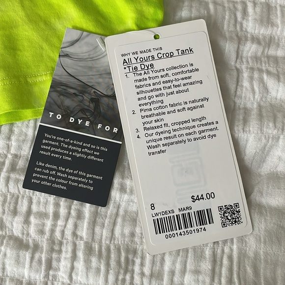 LULULEMON All Yours Cropped Tank Top in Marmoleado Tie Dye Eccentric Lime Size 8 - Picture 8 of 9